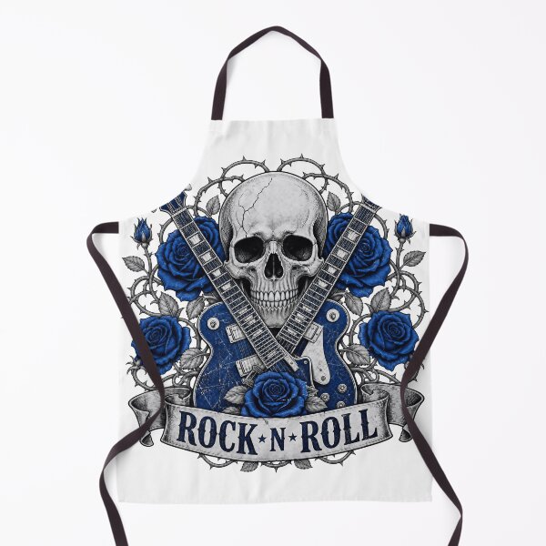 Item preview, Rock and Roll Skull with Blue Guitars and Roses designed and sold by FrozenPolarBear.