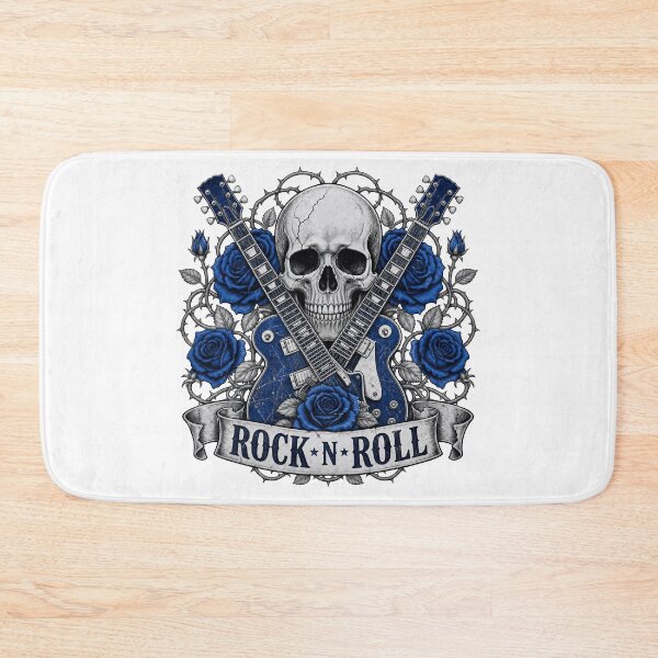 Item preview, Rock and Roll Skull with Blue Guitars and Roses designed and sold by FrozenPolarBear.