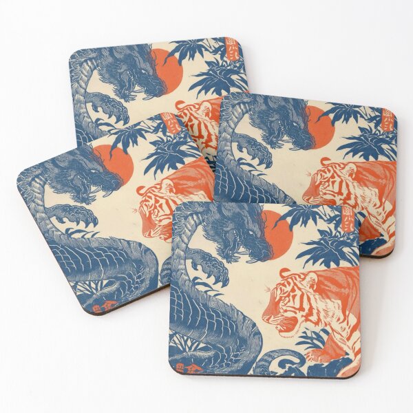 Item preview, Tiger and Dragon Red Blue Traditional Japanese Art Print  designed and sold by beautyinlove.