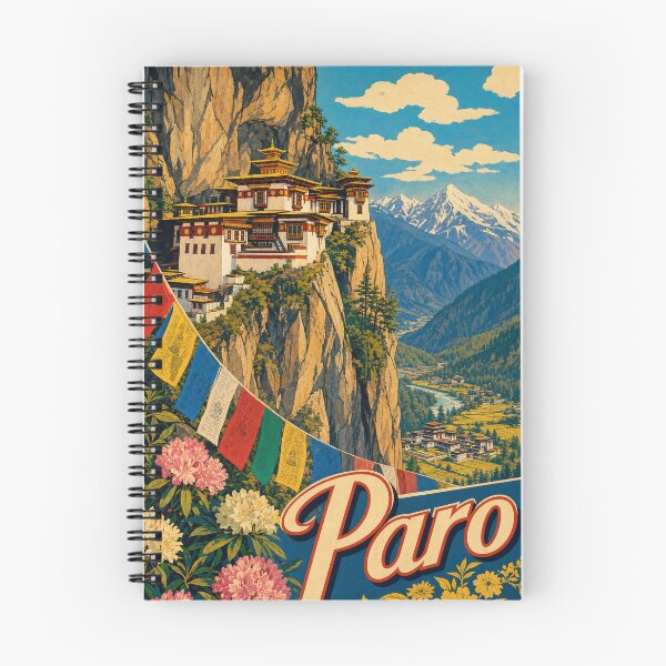 Item preview, Paro Bhutan Travel Souvenir - Retro Illustration designed and sold by VisualArtsOasis.