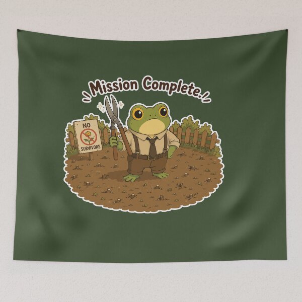 Item preview, Mission Complete Funny Frog Sticker – Weed Removal Victory designed and sold by SimplePoDesign.
