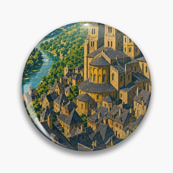 Item preview, Conques France Travel Souvenir - Retro Illustration designed and sold by VisualArtsOasis.