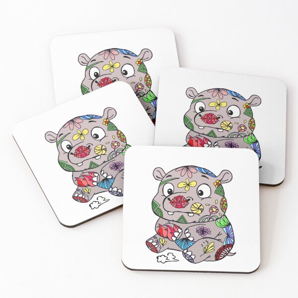 Item preview, Cute Floral Hippo - Colorful Zentangle Pattern designed and sold by The Mandala Oasis.