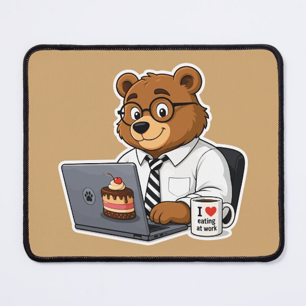 Item preview, Funny Office Bear Eating At Work Illustration designed and sold by AbderraimArt.
