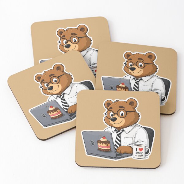 Item preview, Funny Office Bear Eating At Work Illustration designed and sold by AbderraimArt.