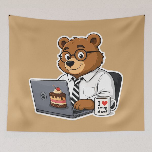 Item preview, Funny Office Bear Eating At Work Illustration designed and sold by AbderraimArt.