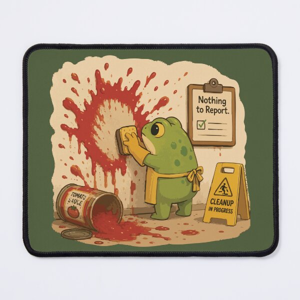 Item preview, Nothing to Report Funny Cleaner Frog Sticker – Tomato Sauce Cleanup designed and sold by SimplePoDesign.