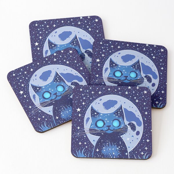 Item preview, Moon Cat - Cute Cosmic Black Cat Illustration designed and sold by TitiaDesign.