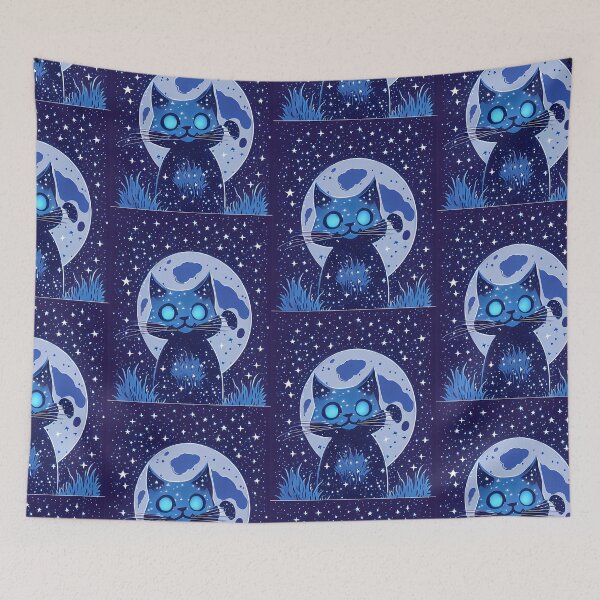 Item preview, Moon Cat - Cute Cosmic Black Cat Illustration designed and sold by TitiaDesign.
