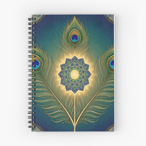 Item preview, Radiant Peacock Feather Sacred Mandala | Boho Spiritual Art | Elegant Blue & Gold Wall Art designed and sold by DreamyWallVibes.