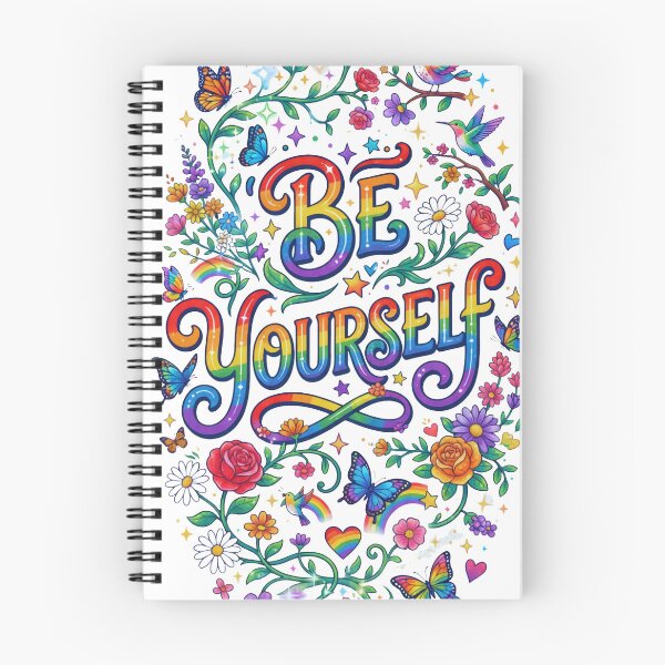 Artikelvorschau, Be Yourself - Rainbow Pride Floral Typography Art entworfen und verkauft von DesignsCreative.