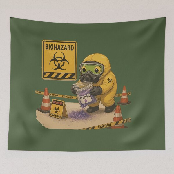 Item preview, Biohazard Glitter Funny Frog Sticker – Hazard Cleanup Cartoon designed and sold by SimplePoDesign.