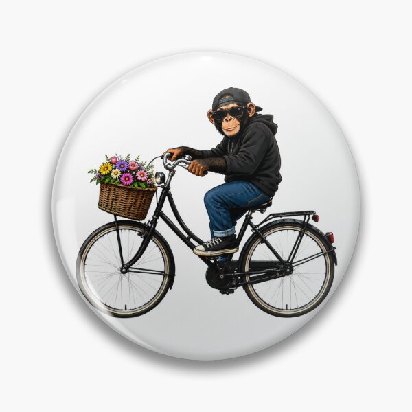 Item preview, Cool Chimp on a Bicycle with Flowers designed and sold by LittleGinnyArt.