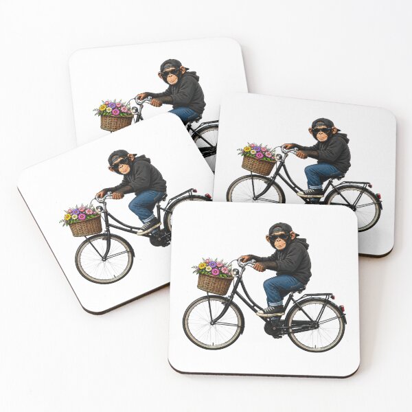 Item preview, Cool Chimp on a Bicycle with Flowers designed and sold by LittleGinnyArt.