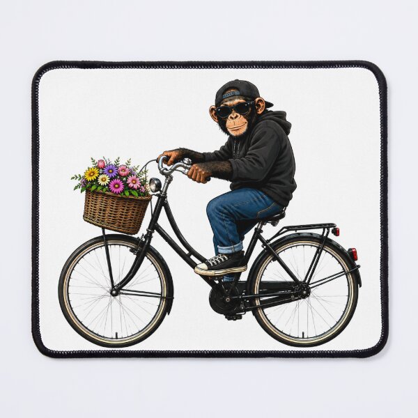 Item preview, Cool Chimp on a Bicycle with Flowers designed and sold by LittleGinnyArt.