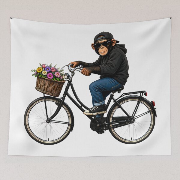 Item preview, Cool Chimp on a Bicycle with Flowers designed and sold by LittleGinnyArt.