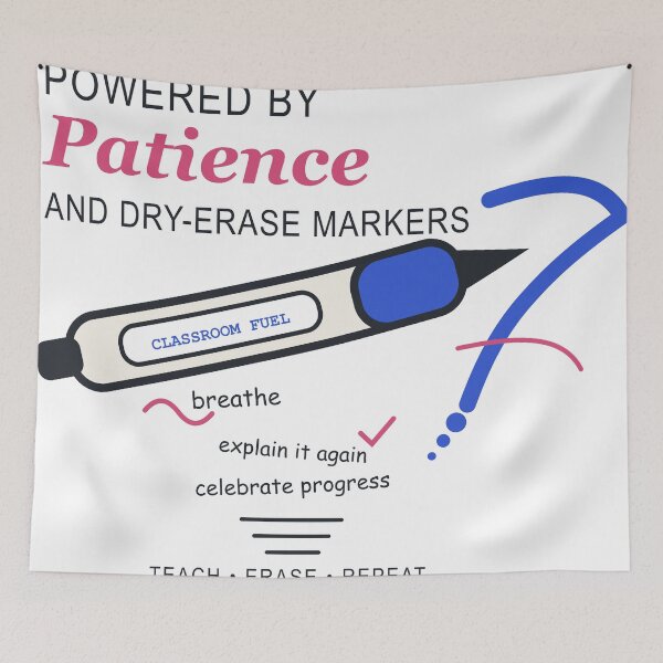 Item preview, Powered by Patience and Dry-Erase Markers – Funny Teacher Design designed and sold by FlamoArt.