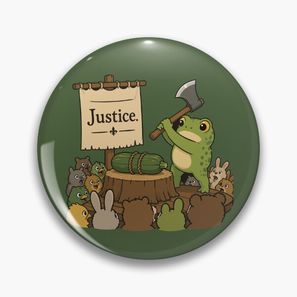 Artikelvorschau, Lustiger Horror-Frosch-Aufkleber „Justiz“ – Zucchini-Prozess-Cartoon entworfen und verkauft von SimplePoDesign.