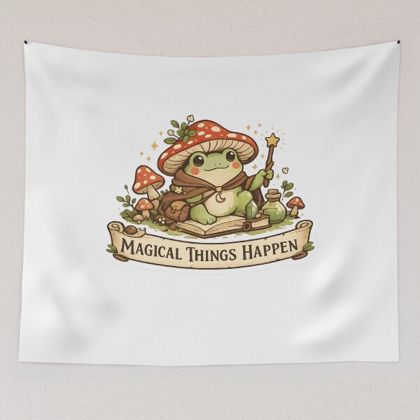 Item preview, Magical Things Happen Cute Frog Sticker | Cottagecore Mushroom Aesthetic | Whimsical Nature Gift designed and sold by GenZStickerHub1.