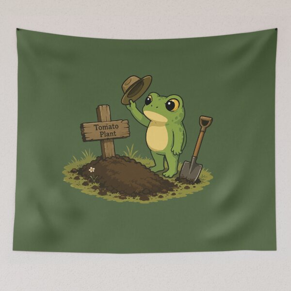 Item preview, Tomato Plant Memorial Frog Sticker – Funny Gardening Loss Cartoon designed and sold by SimplePoDesign.