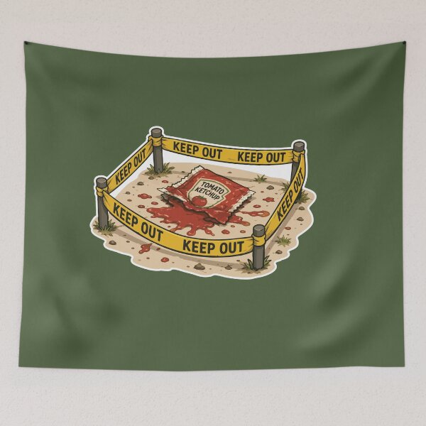 Item preview, Crime Scene Ketchup Sticker – Funny Tomato Sauce Investigation Cartoon designed and sold by SimplePoDesign.