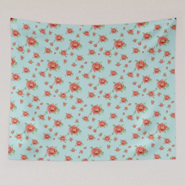 Item preview, Romantic Vintage Red Roses on Soft Blue Pattern designed and sold by wissal.studio.