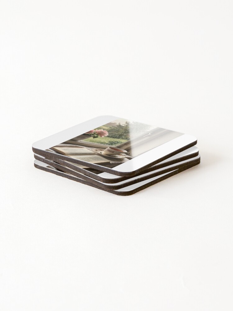 Thumbnail 4 von 5, Untersetzer (4er Set), Art - Floral Composition and Antique Books, Calm and Introspection designt und verkauft von Reverso-Design.