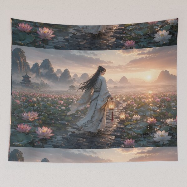 Item preview, Lantern Traveler in Lotus Marsh designed and sold by sigmaartstudio.