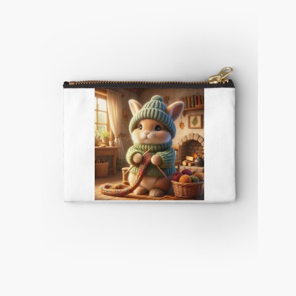 Item preview, Cozy Bunny Knitting by the Fireplace | Woodland Cottagecore Animal | Warm Storybook Illustration designed and sold by vigzhifushions.