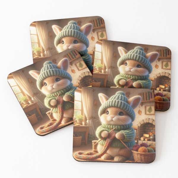 Item preview, Cozy Bunny Knitting by the Fireplace | Woodland Cottagecore Animal | Warm Storybook Illustration designed and sold by vigzhifushions.
