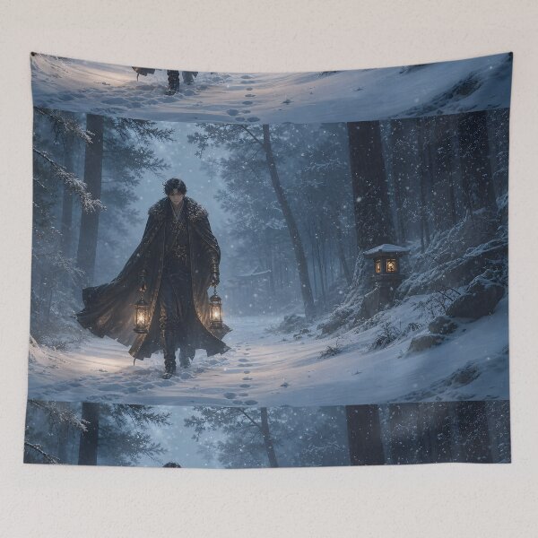 Item preview, Lantern Traveler in Snowy Forest designed and sold by sigmaartstudio.