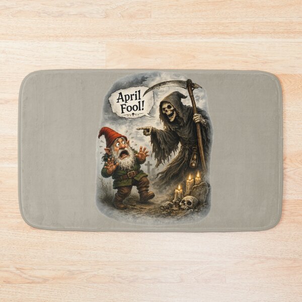 Item preview, April Fool! Funny Grim Reaper and Scared Garden Gnome Fantasy T-Shirt Design designed and sold by Alpine-Ink.