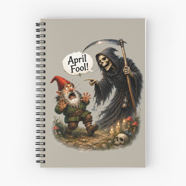 Item preview, April Fool! Scared Garden Gnome and Grim Reaper Funny Dark Humor Fantasy Art designed and sold by Alpine-Ink.