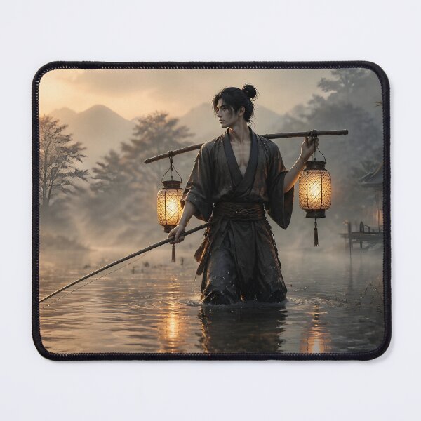 Item preview, Lantern Traveler at Dawn River designed and sold by sigmaartstudio.