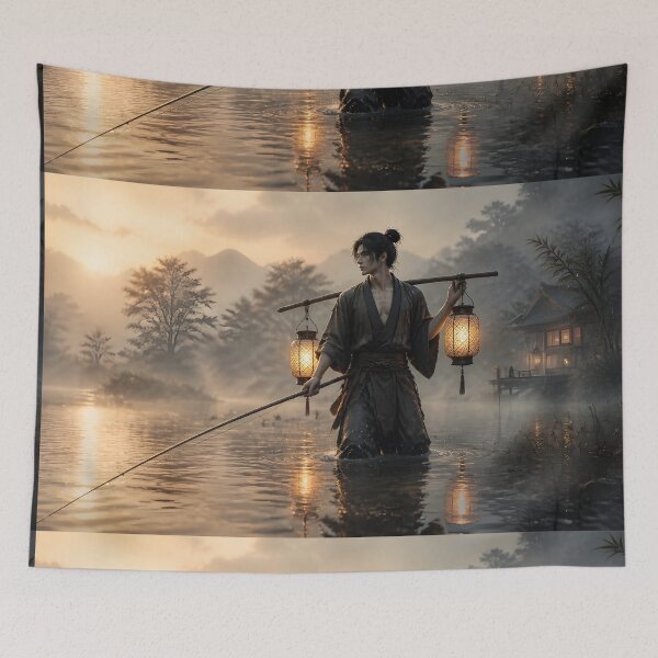 Item preview, Lantern Traveler at Dawn River designed and sold by sigmaartstudio.
