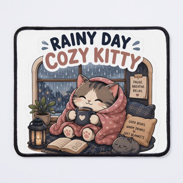 Item preview, Rainy Day Cozy Kitty Retreat Sticker  designed and sold by Designertanya.