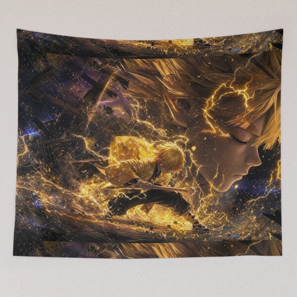 Item preview, Lightning Blade Warrior | Golden Thunder Samurai | Epic Anime Inspired Fantasy Art Print designed and sold by Dyan4.