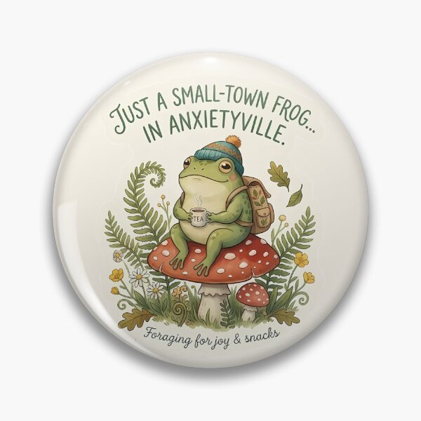 Item preview, Just a Small-Town Frog in Anxietyville - Cute Cottagecore Frog with Tea and Backpack designed and sold by Lu7u.