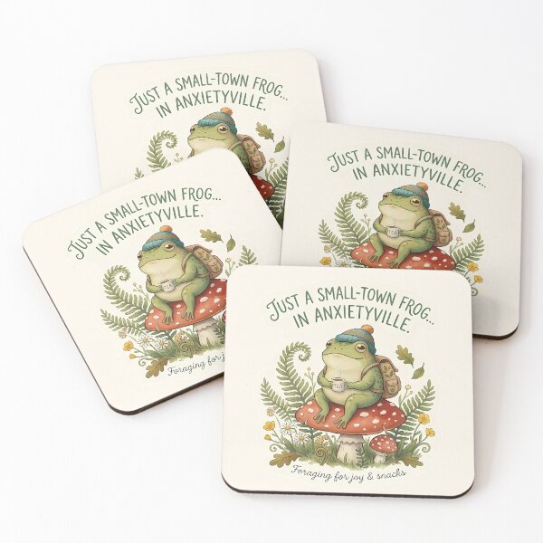 Item preview, Just a Small-Town Frog in Anxietyville - Cute Cottagecore Frog with Tea and Backpack designed and sold by Lu7u.