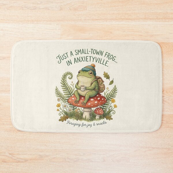 Item preview, Just a Small-Town Frog in Anxietyville - Cute Cottagecore Frog with Tea and Backpack designed and sold by Lu7u.