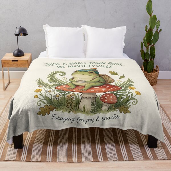 Item preview, Just a Small-Town Frog in Anxietyville - Cute Cottagecore Frog with Tea and Backpack designed and sold by Lu7u.