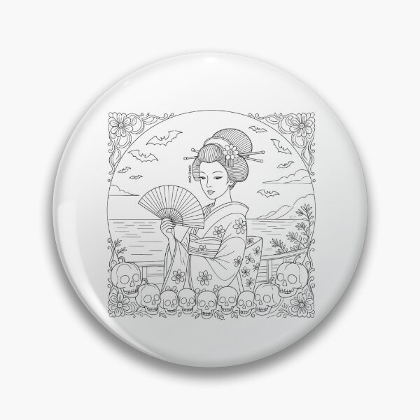 Item preview, Halloween geisha line art, Asian woman, pumpkin,  designed and sold by Coolparrotgirl.