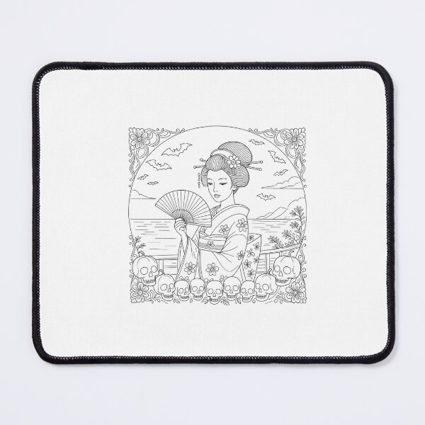 Item preview, Halloween geisha line art, Asian woman, pumpkin,  designed and sold by Coolparrotgirl.