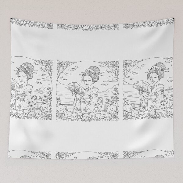 Item preview, Halloween geisha line art, Asian woman, pumpkin,  designed and sold by Coolparrotgirl.