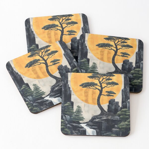 Item preview, Japanese Tree Golden Sun Waterfall Rock Garden Landscape designed and sold by mildaclairmo.