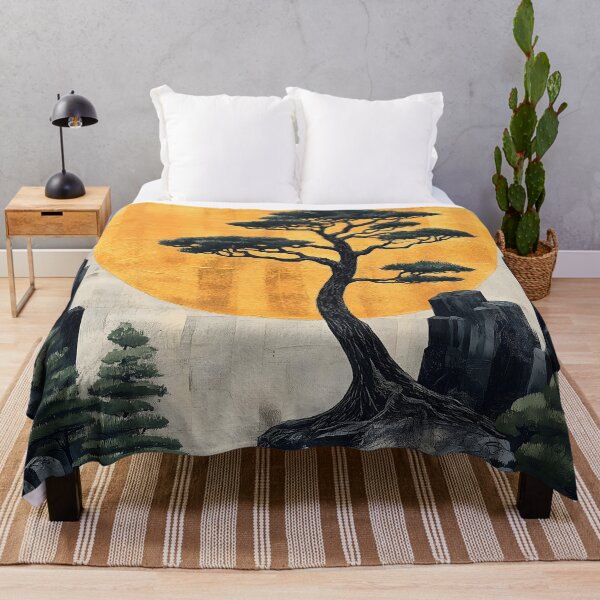 Item preview, Japanese Tree Golden Sun Waterfall Rock Garden Landscape designed and sold by mildaclairmo.