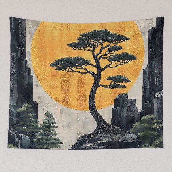 Item preview, Japanese Tree Golden Sun Waterfall Rock Garden Landscape designed and sold by mildaclairmo.