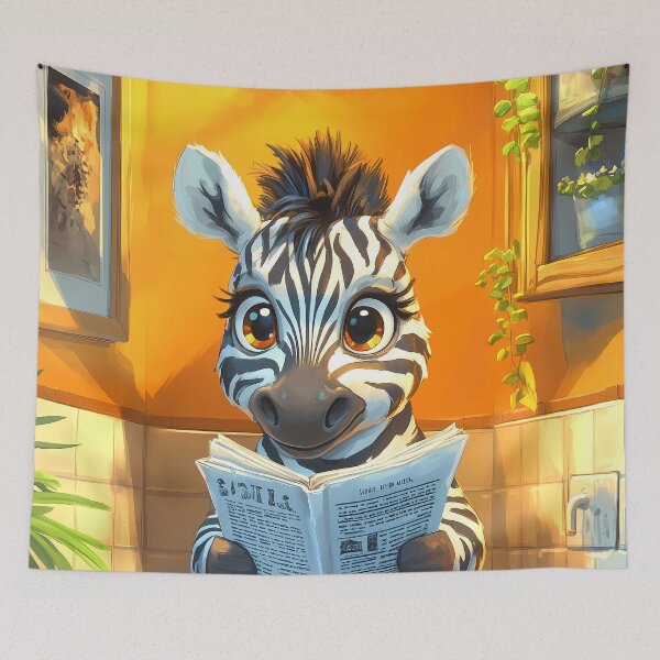Item preview, Zebra Newspaper Bathroom Kawaii Safari Animal Reading Scene designed and sold by mildaclairmo.