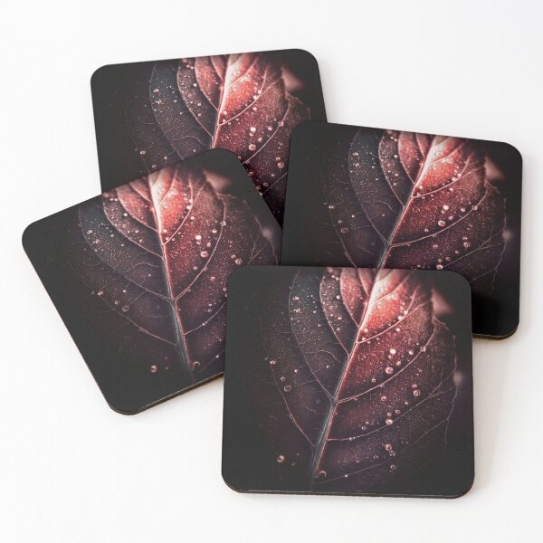 Item preview, Moody Burgundy Leaf Raindrops Macro Photo designed and sold by WitchyBotanicaArt.