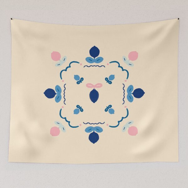 Item preview, Navy Blue Folk Floral Pattern — Blue Lemon Studio Original Illustration designed and sold by BluelemonStudio.